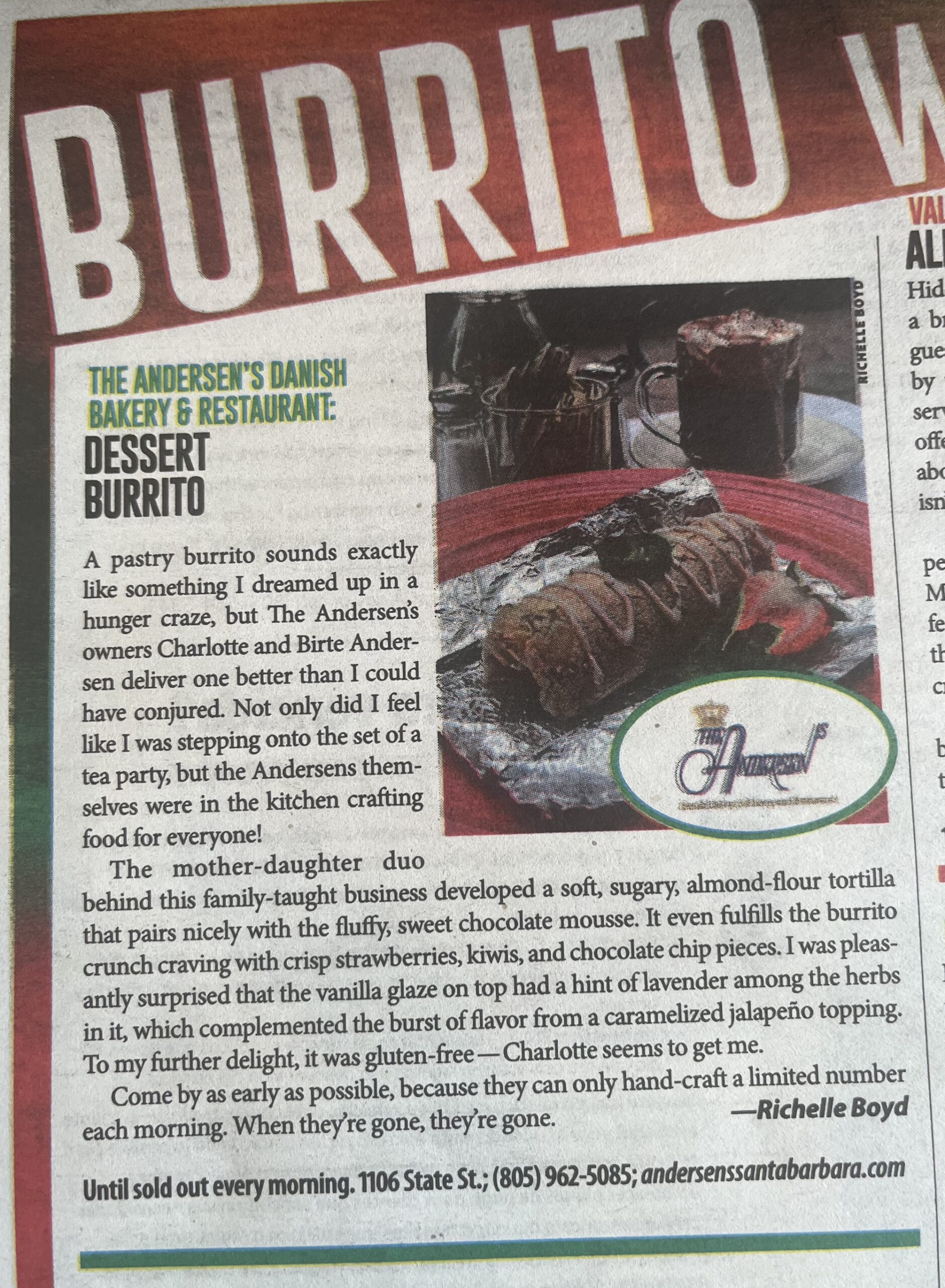 Santa Barbara Independent newspaper Burrito Week - The Andersen's Dessert Burrito