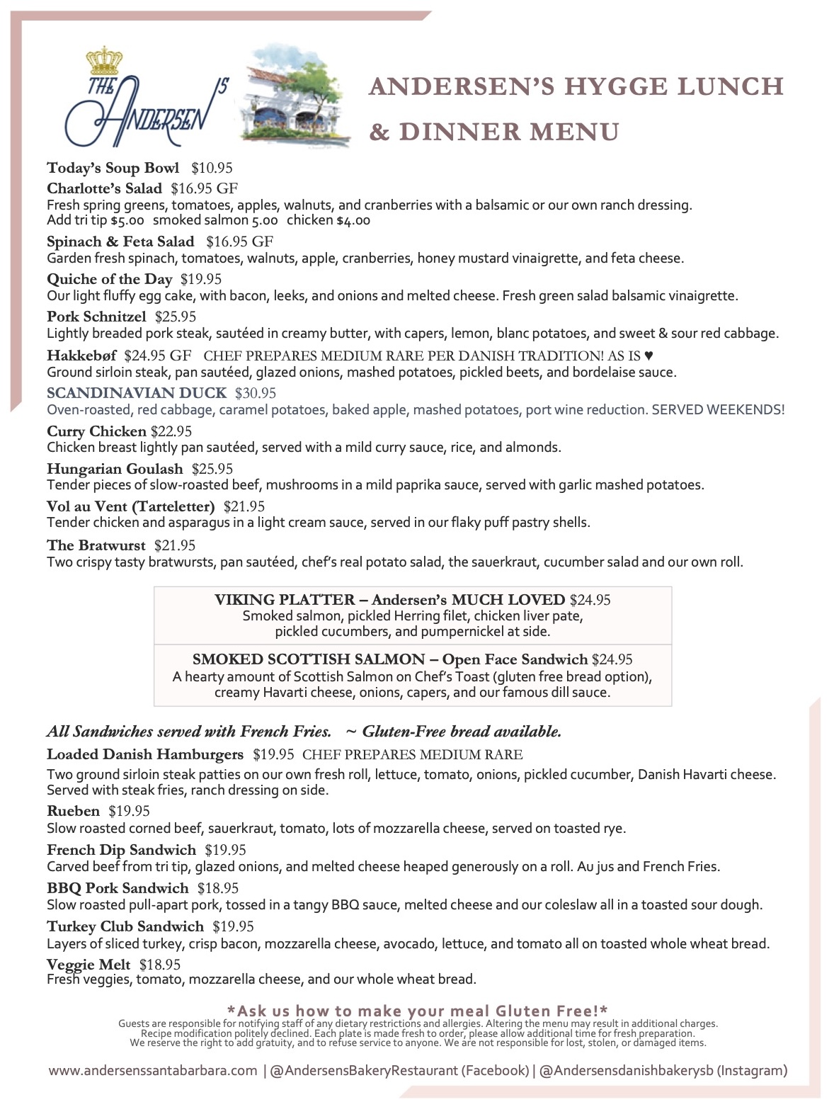 Lunch and Dinner Menu - The Andersen’s Danish Bakery & Restaurant