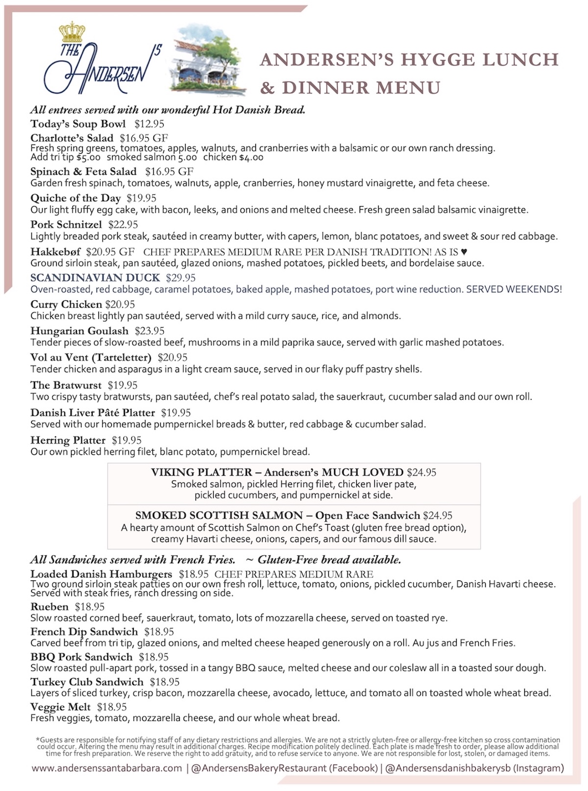 Lunch and Dinner Menu - The Andersen’s Danish Bakery & Restaurant