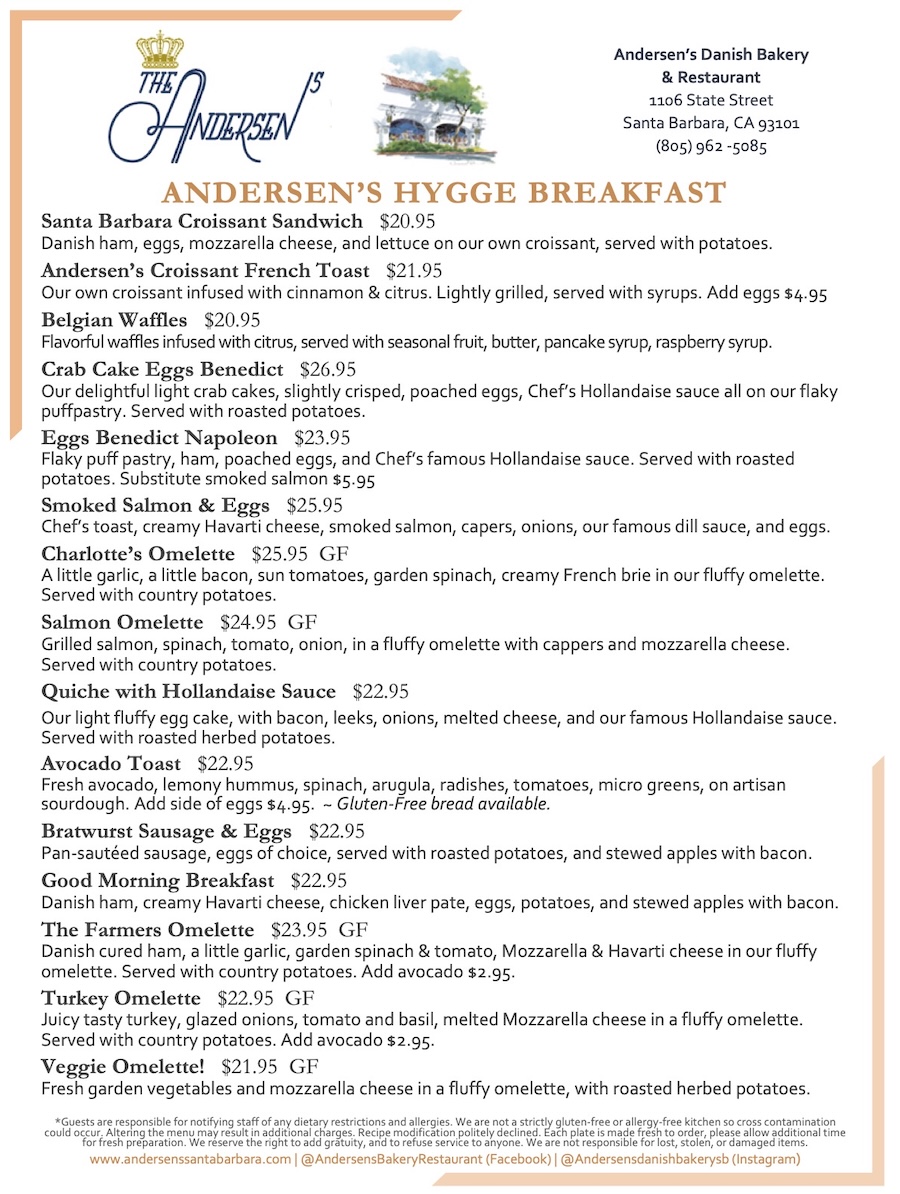 Breakfast Menu - The Andersen’s Danish Bakery & Restaurant