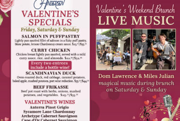 Valentine’s Specials for Lunch & BRUNCH at Andersen’s in Santa Barbara