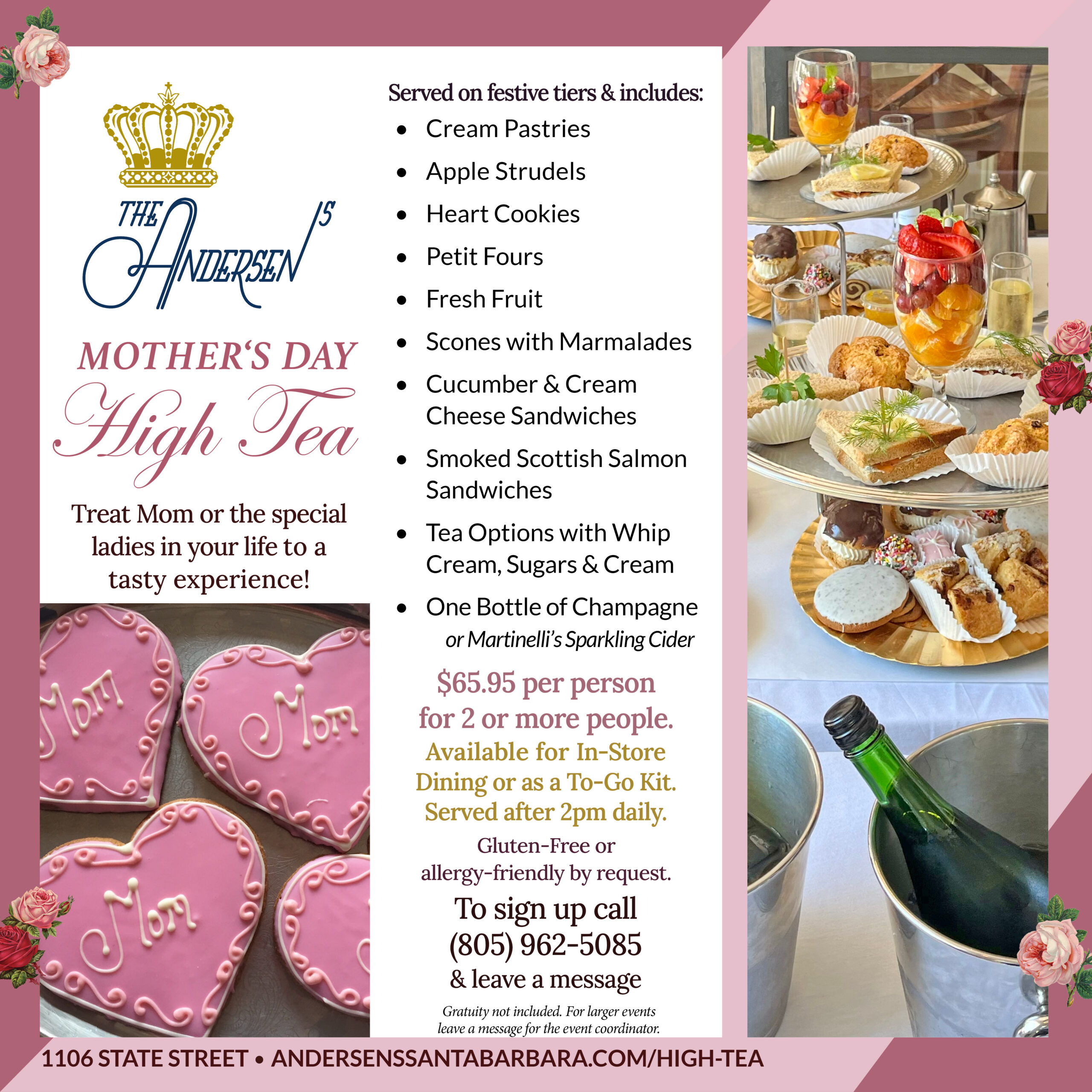 Mother's Day High Tea Menu - Andersen's in Santa Barbara