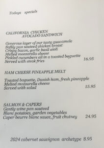 Lunch specials menu July 9, 2026